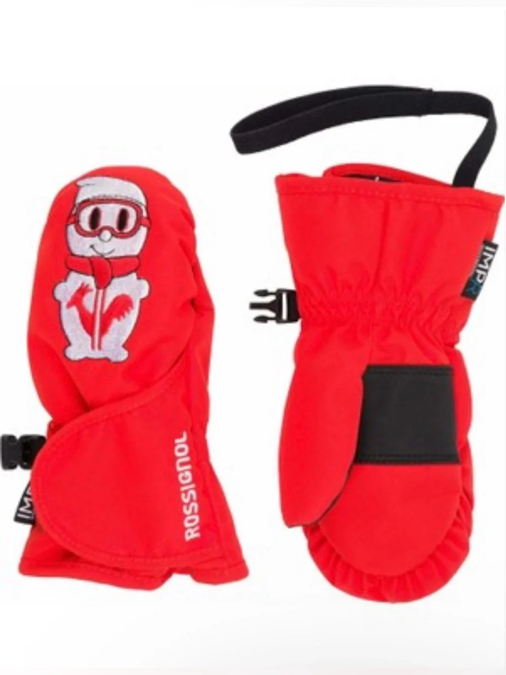 Rossignol Kids Unisex Red Waterproof Mittens with Character Embroidery - Size 4